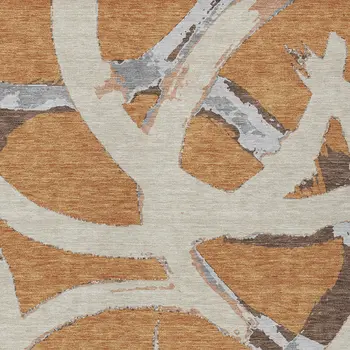 3' X 5' Copper Ivory And Gray Abstract Washable Indoor Outdoor Area Rug