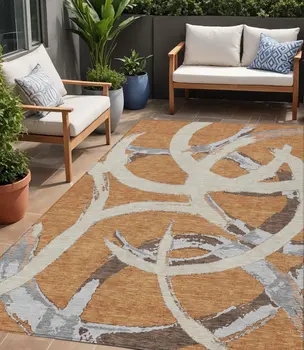 5' X 8' Copper Ivory And Gray Abstract Washable Indoor Outdoor Area Rug