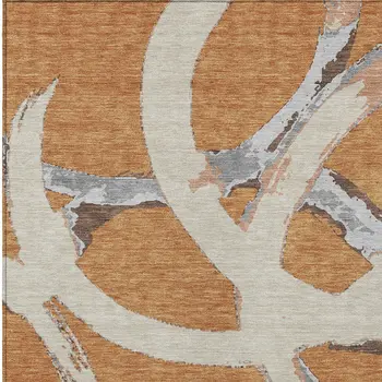 5' X 8' Copper Ivory And Gray Abstract Washable Indoor Outdoor Area Rug