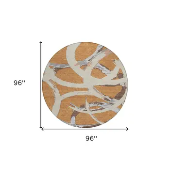 8' Copper Ivory And Gray Round Abstract Washable Indoor Outdoor Area Rug