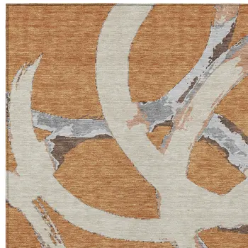 9' X 12' Copper Ivory And Gray Abstract Washable Indoor Outdoor Area Rug