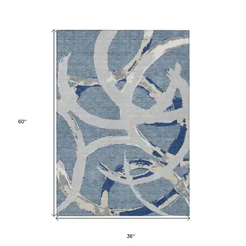 3' X 5' Gray Abstract Washable Indoor Outdoor Area Rug