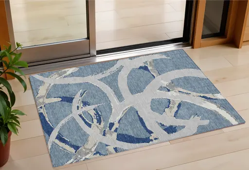 3' X 5' Gray Abstract Washable Indoor Outdoor Area Rug