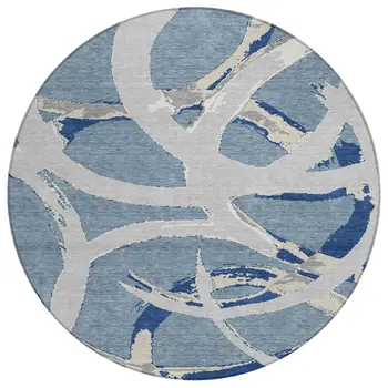 8' Gray Round Abstract Washable Indoor Outdoor Area Rug