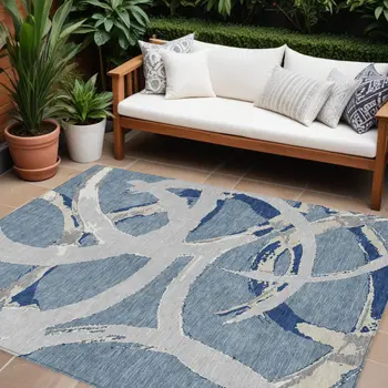 9' X 12' Gray Abstract Washable Indoor Outdoor Area Rug