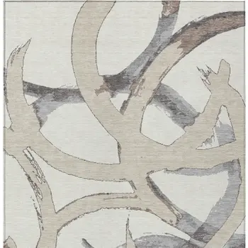 3' X 5' Ivory Gray And Beige Abstract Washable Indoor Outdoor Area Rug