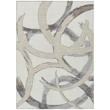 3' X 5' Ivory Gray And Beige Abstract Washable Indoor Outdoor Area Rug