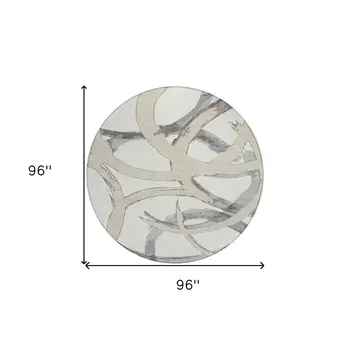8' Ivory Gray And Beige Round Abstract Washable Indoor Outdoor Area Rug