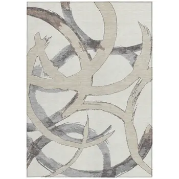 9' X 12' Ivory Gray And Beige Abstract Washable Indoor Outdoor Area Rug