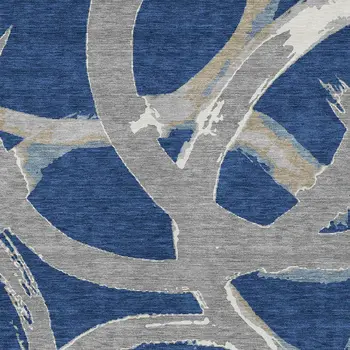 3' X 5' Navy Blue Gray And Ivory Abstract Washable Indoor Outdoor Area Rug