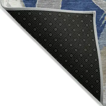 5' X 8' Navy Blue Gray And Ivory Abstract Washable Indoor Outdoor Area Rug