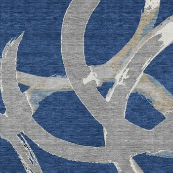 5' X 8' Navy Blue Gray And Ivory Abstract Washable Indoor Outdoor Area Rug
