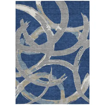 8' X 10' Navy Blue Gray And Ivory Abstract Washable Indoor Outdoor Area Rug
