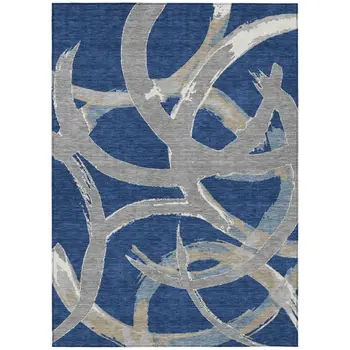 8' X 10' Navy Blue Gray And Ivory Abstract Washable Indoor Outdoor Area Rug