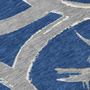 8' X 10' Navy Blue Gray And Ivory Abstract Washable Indoor Outdoor Area Rug