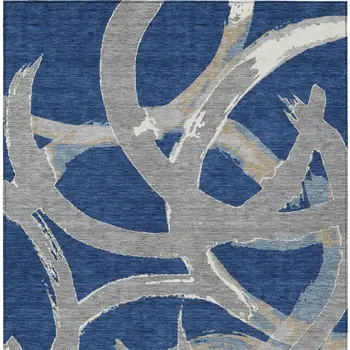 9' X 12' Navy Blue Gray And Ivory Abstract Washable Indoor Outdoor Area Rug
