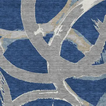 10' X 14' Navy Blue Gray And Ivory Abstract Washable Indoor Outdoor Area Rug