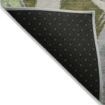 5' X 8' Olive Green Beige And Gray Abstract Washable Indoor Outdoor Area Rug