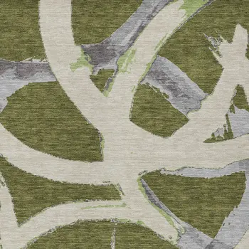 5' X 8' Olive Green Beige And Gray Abstract Washable Indoor Outdoor Area Rug