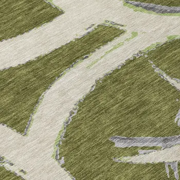 8' X 10' Olive Green Beige And Gray Abstract Washable Indoor Outdoor Area Rug