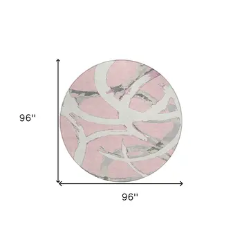 8' Pink Ivory And Gray Round Abstract Washable Indoor Outdoor Area Rug