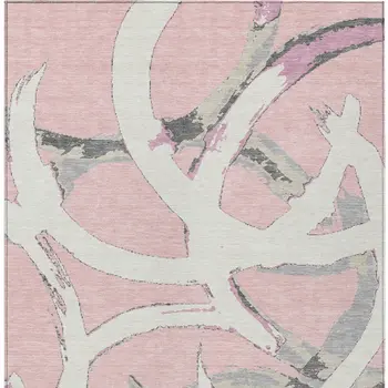 8' X 10' Pink Ivory And Gray Abstract Washable Indoor Outdoor Area Rug