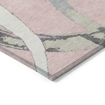 8' X 10' Pink Ivory And Gray Abstract Washable Indoor Outdoor Area Rug