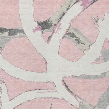 8' X 10' Pink Ivory And Gray Abstract Washable Indoor Outdoor Area Rug