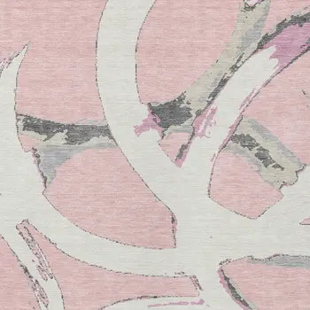9' X 12' Pink Ivory And Gray Abstract Washable Indoor Outdoor Area Rug