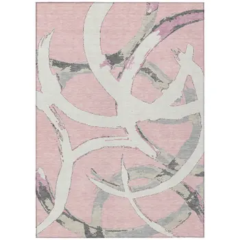 9' X 12' Pink Ivory And Gray Abstract Washable Indoor Outdoor Area Rug