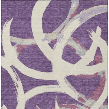 5' X 8' Purple Ivory And Gray Abstract Washable Indoor Outdoor Area Rug