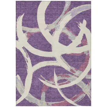 5' X 8' Purple Ivory And Gray Abstract Washable Indoor Outdoor Area Rug