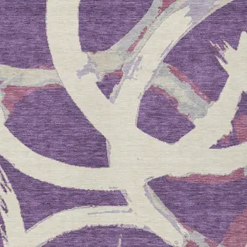 5' X 8' Purple Ivory And Gray Abstract Washable Indoor Outdoor Area Rug