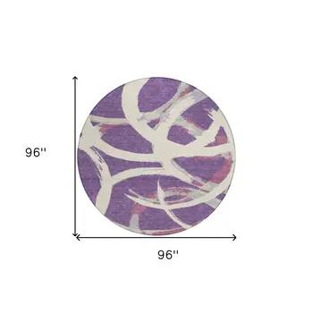 8' Purple Ivory And Gray Round Abstract Washable Indoor Outdoor Area Rug