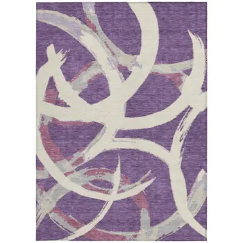 10' X 14' Purple Ivory And Gray Abstract Washable Indoor Outdoor Area Rug