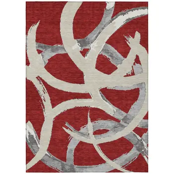 10' X 14' Red Beige And Gray Abstract Washable Indoor Outdoor Area Rug