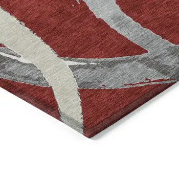 10' X 14' Red Beige And Gray Abstract Washable Indoor Outdoor Area Rug