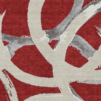 10' X 14' Red Beige And Gray Abstract Washable Indoor Outdoor Area Rug