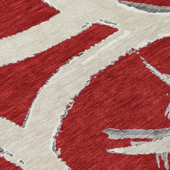 10' X 14' Red Beige And Gray Abstract Washable Indoor Outdoor Area Rug