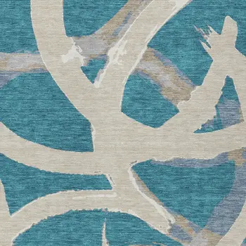 3' X 5' Teal Blue Beige And Gray Abstract Washable Indoor Outdoor Area Rug