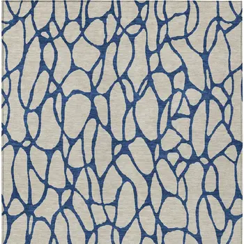 3' X 5' Beige And Blue Geometric Washable Indoor Outdoor Area Rug