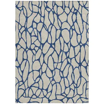 9' X 12' Beige And Blue Geometric Washable Indoor Outdoor Area Rug