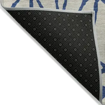 9' X 12' Beige And Blue Geometric Washable Indoor Outdoor Area Rug