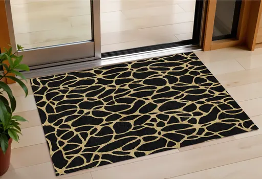 3' X 5' Black And Gold Geometric Washable Indoor Outdoor Area Rug