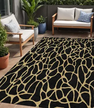 5' X 8' Black And Gold Geometric Washable Indoor Outdoor Area Rug