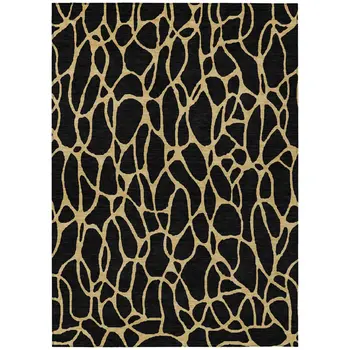 8' X 10' Black And Gold Geometric Washable Indoor Outdoor Area Rug