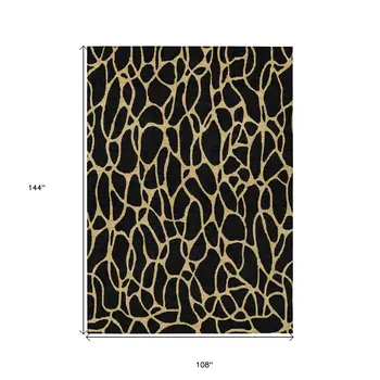 9' X 12' Black And Gold Geometric Washable Indoor Outdoor Area Rug