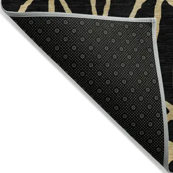9' X 12' Black And Gold Geometric Washable Indoor Outdoor Area Rug