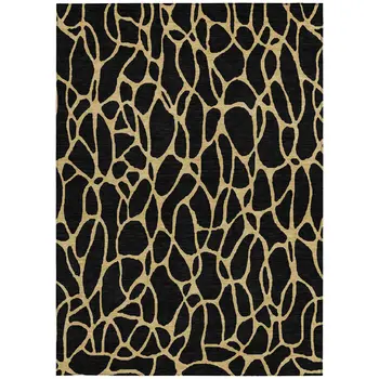 9' X 12' Black And Gold Geometric Washable Indoor Outdoor Area Rug