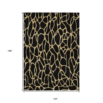 10' X 14' Black And Gold Geometric Washable Indoor Outdoor Area Rug
